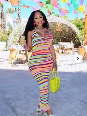 Fashion Nova Multicolor Striped Crochet Maxi Dress